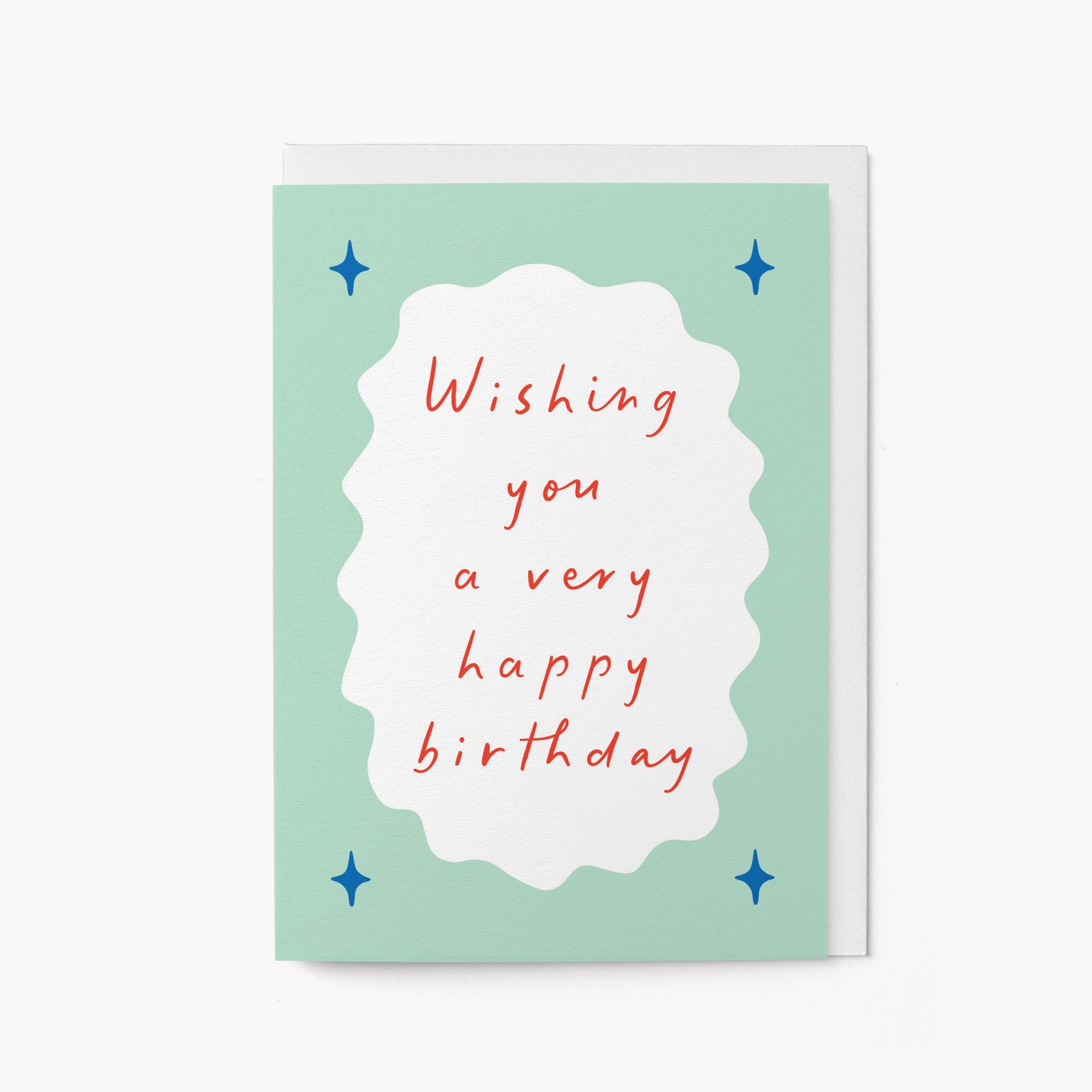 Greeting card with 'Wishing you a very happy birthday' text on a light green background
