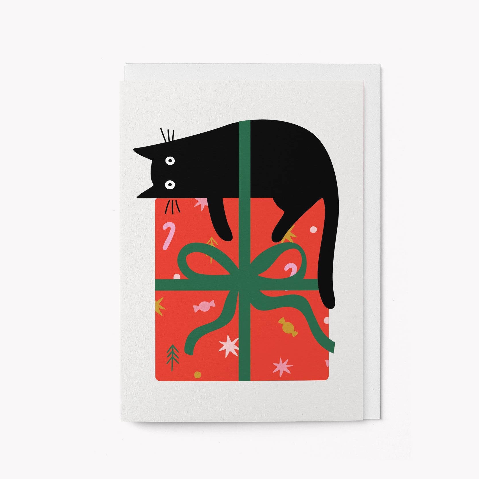 Cat on gift - Christmas card