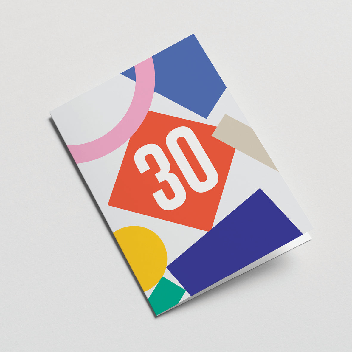 30th milestone age card with red yellow blue pink grey figures and number 30 Edit alt text
