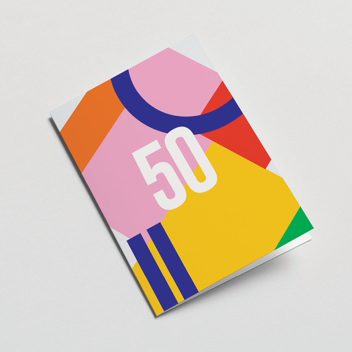 50th milestone age card with red yellow blue pink orange figures and number 50 Edit alt text