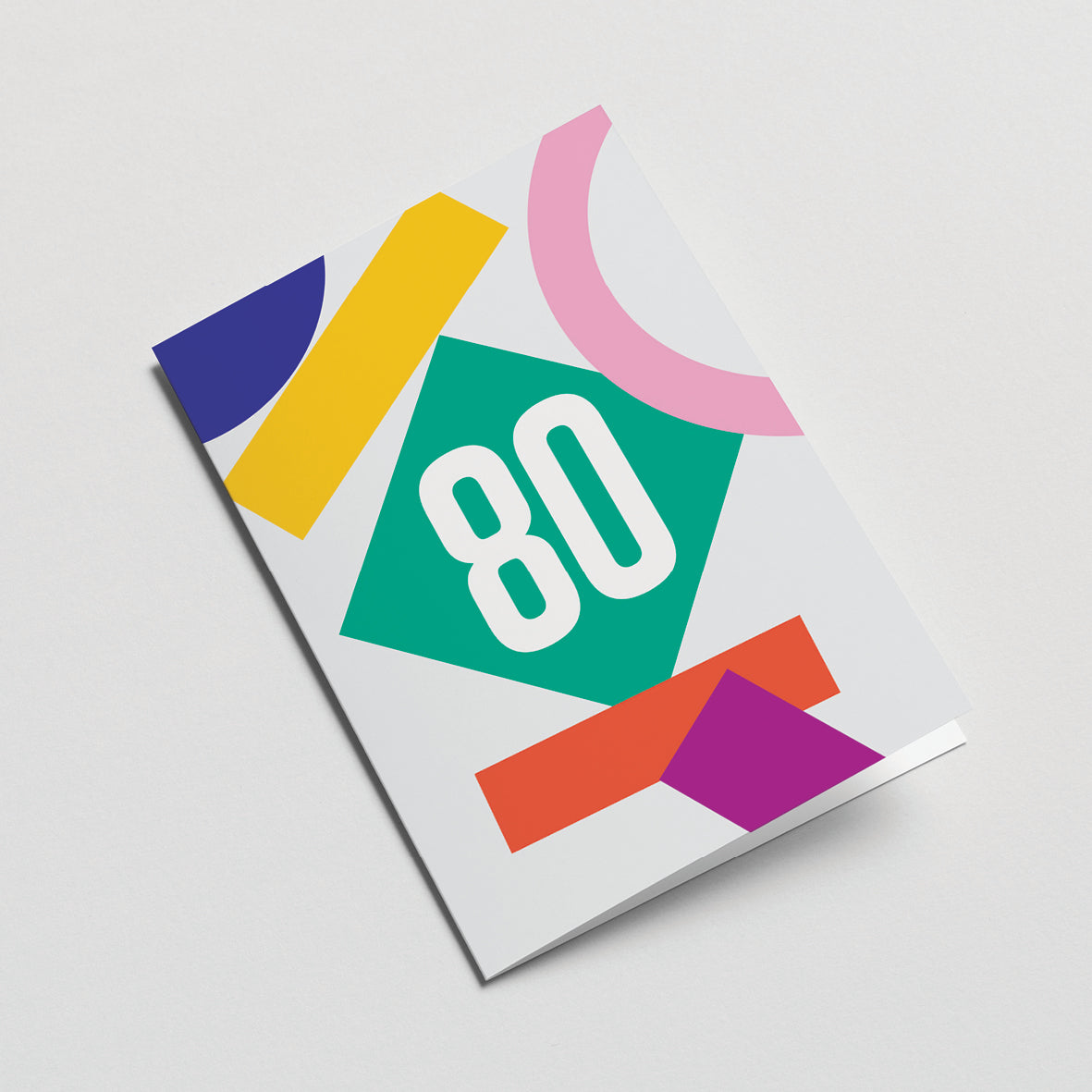 80th milestone age card with red yellow blue pink green purple figures and number 80 Edit alt text