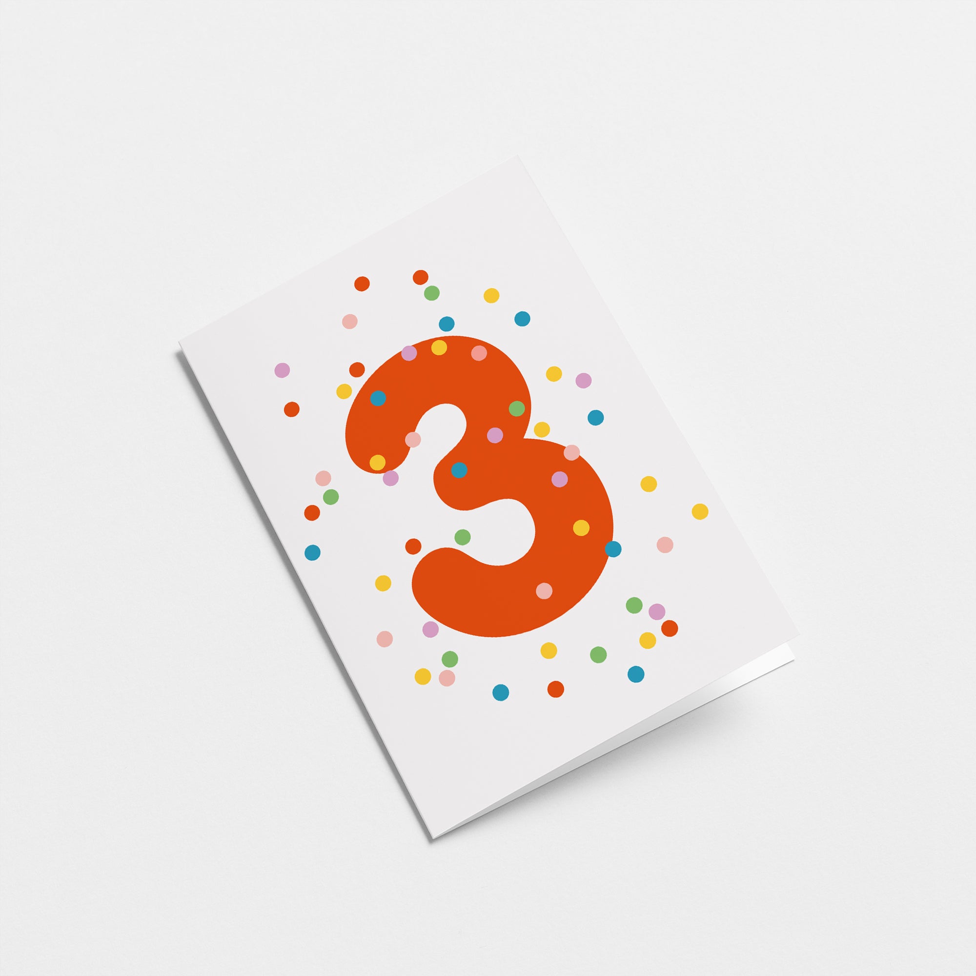 3rd birthday age card with colorful confetti and red number 3
