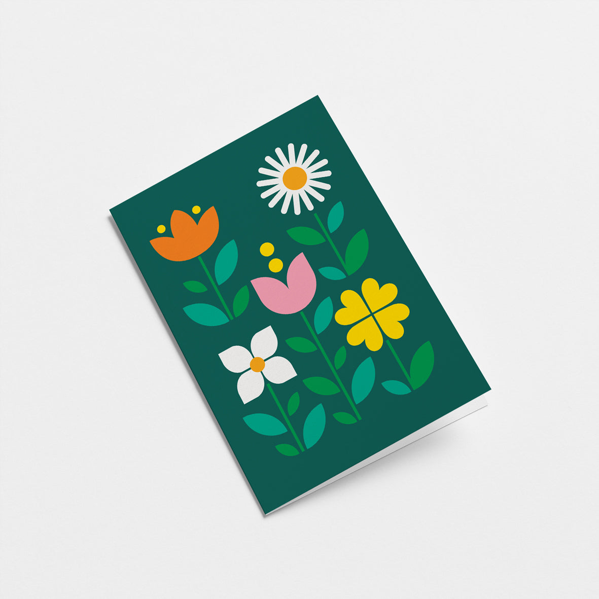 everyday greeting card with five different flowers