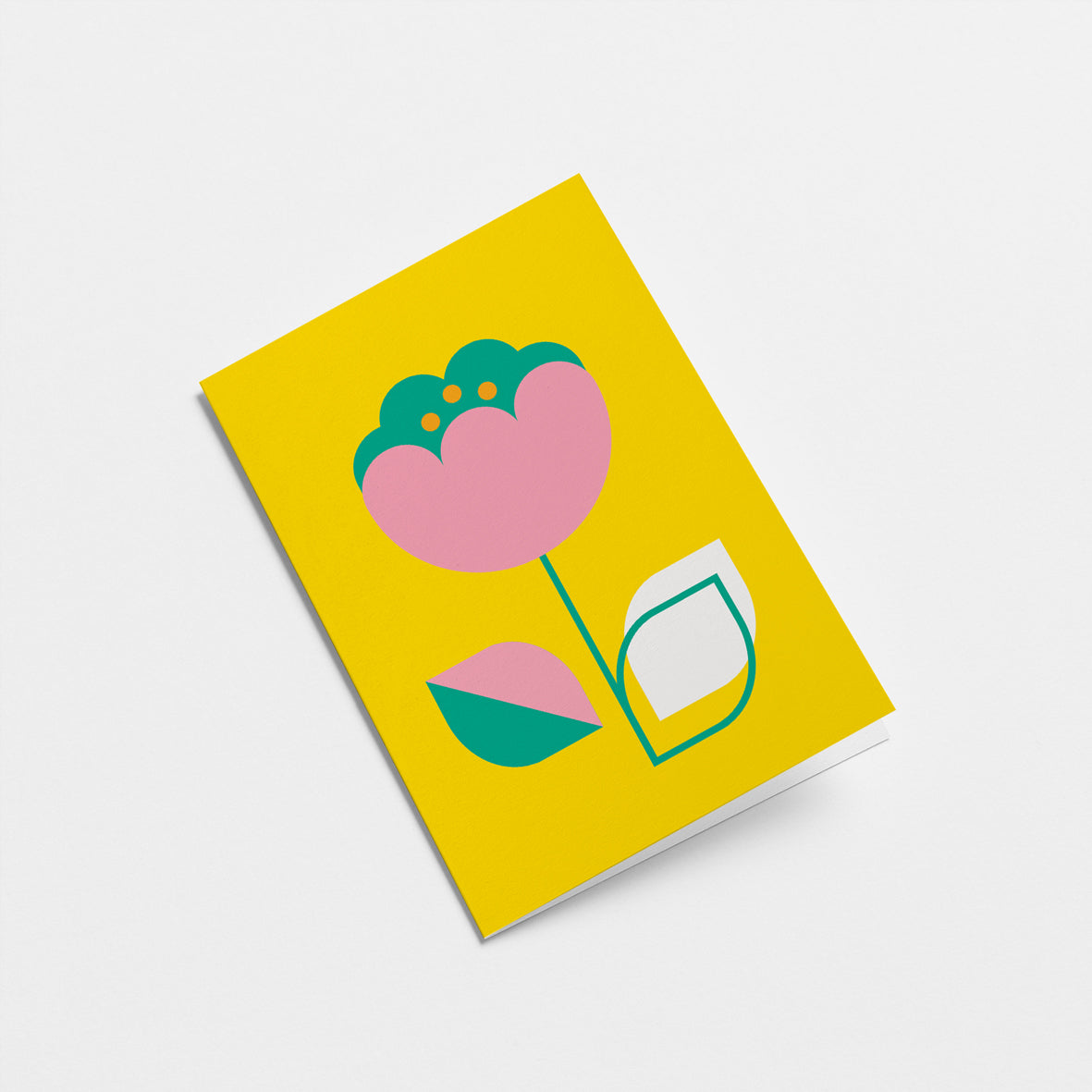everyday greeting card with pink and green flower with pink, white and green leafs
