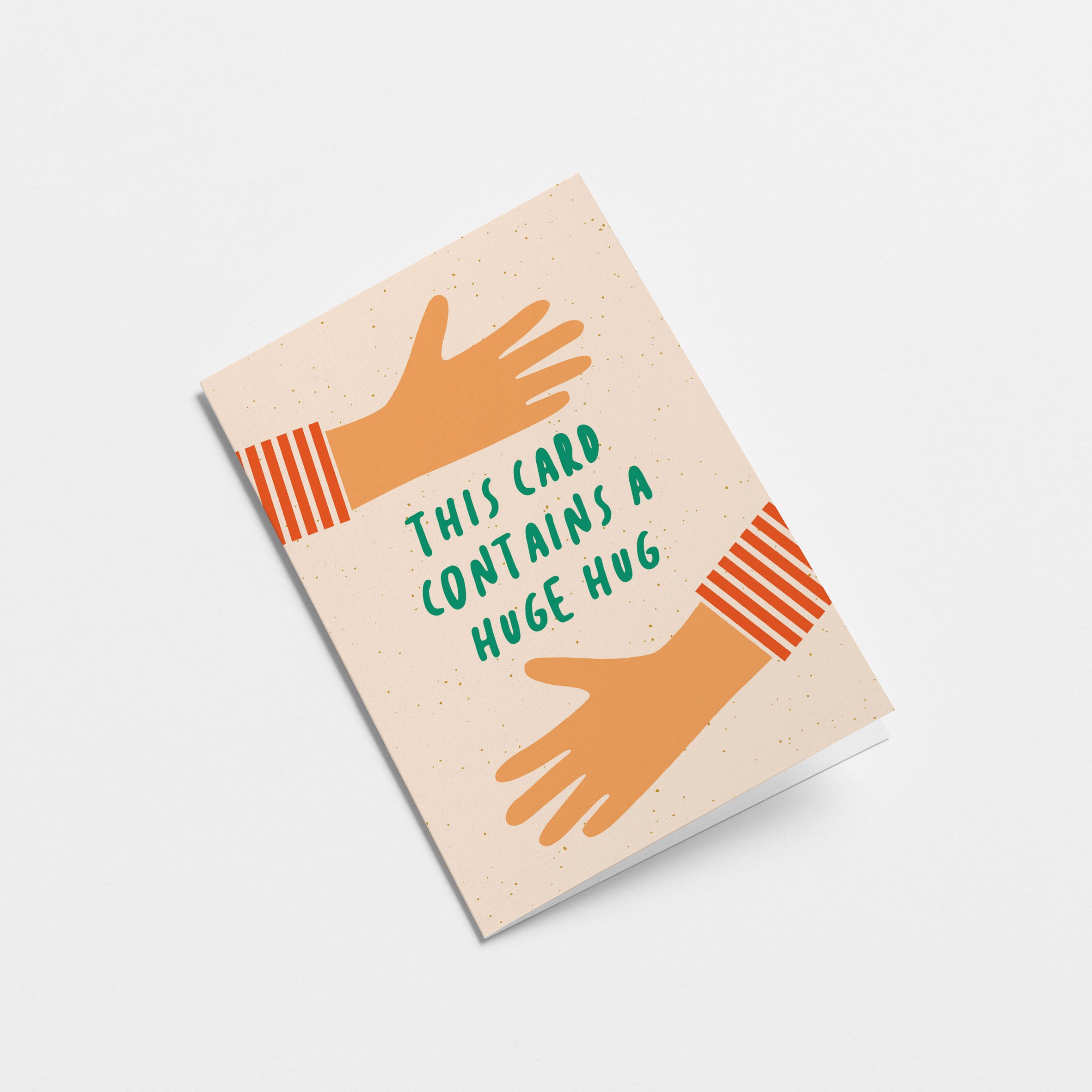 greeting card with two arms hugging with a text of this card contains a huge hug Edit alt text