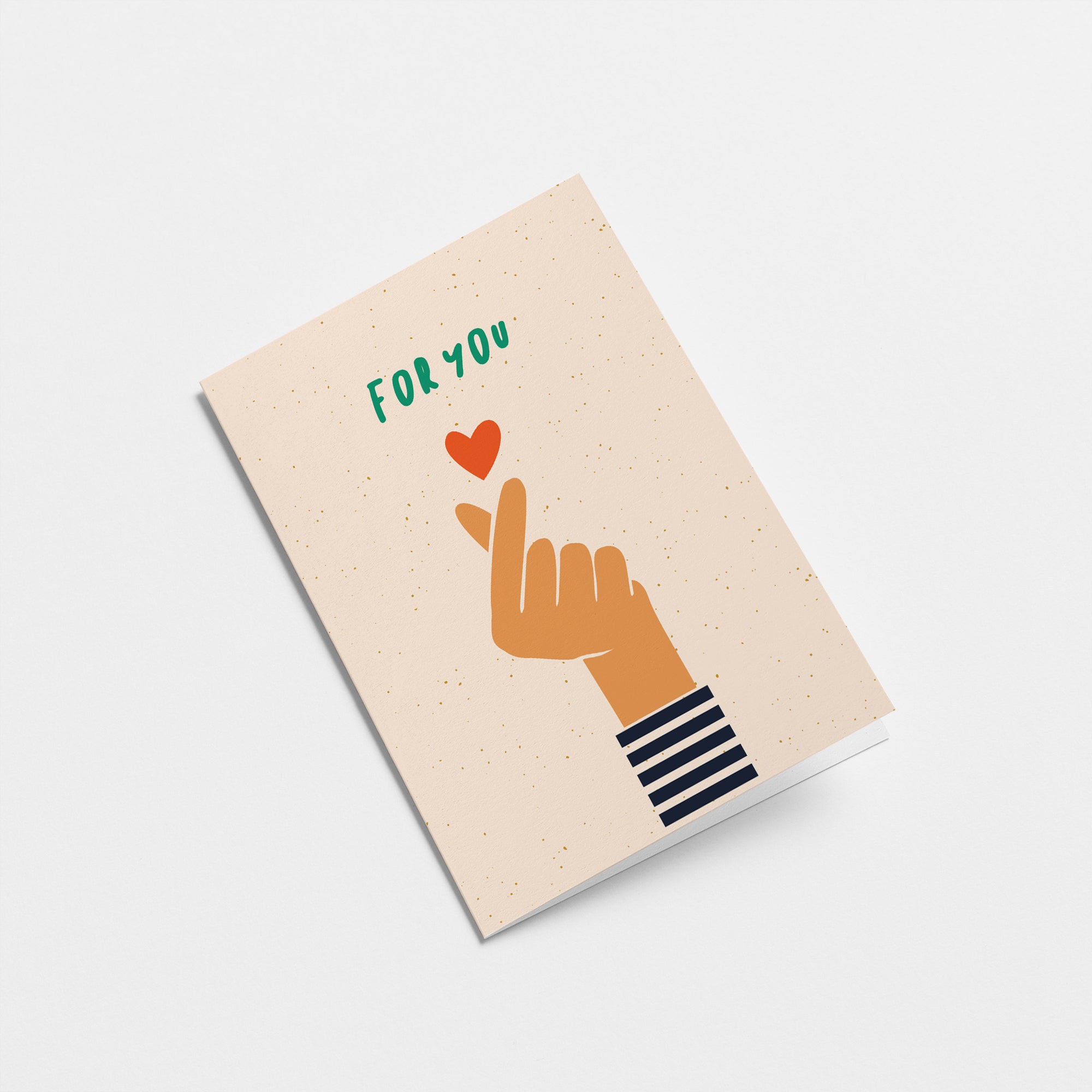 love and friendship card with a hand making finger snap gesture and a red heart above it with a text that says for you Edit alt text
