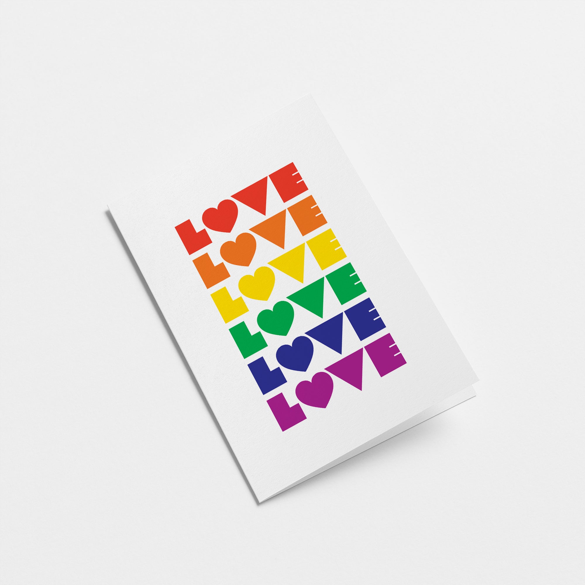 love card with 6 love words in rainbow colors Edit alt text