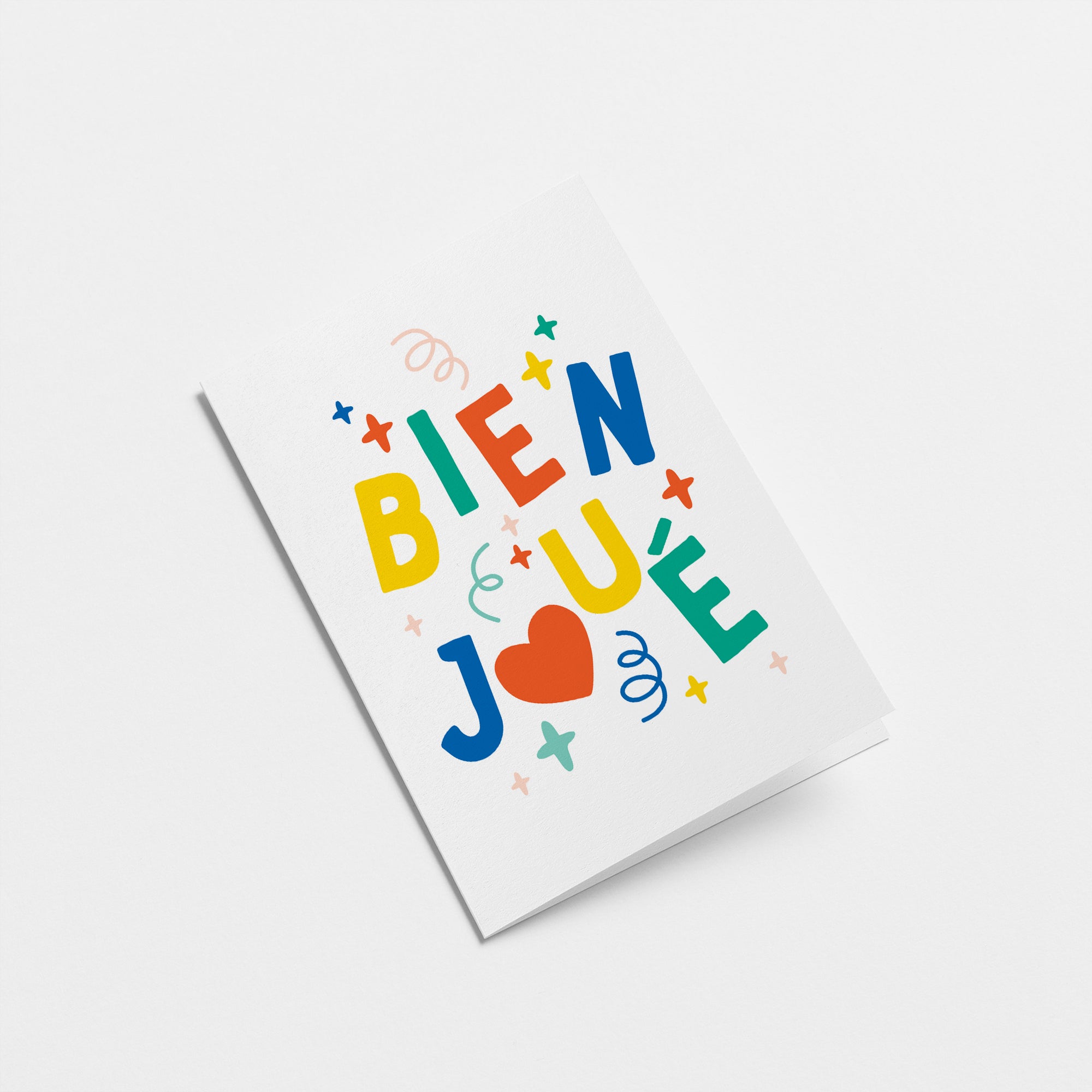 french greeting card with turned down letters of Bien joué Edit alt text
