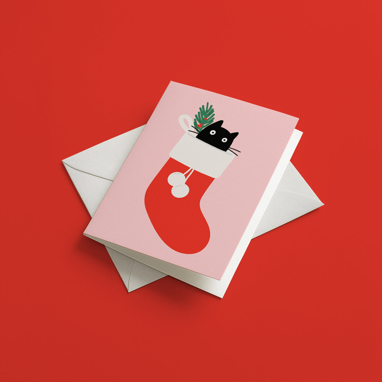 Cat in stocking - Christmas card