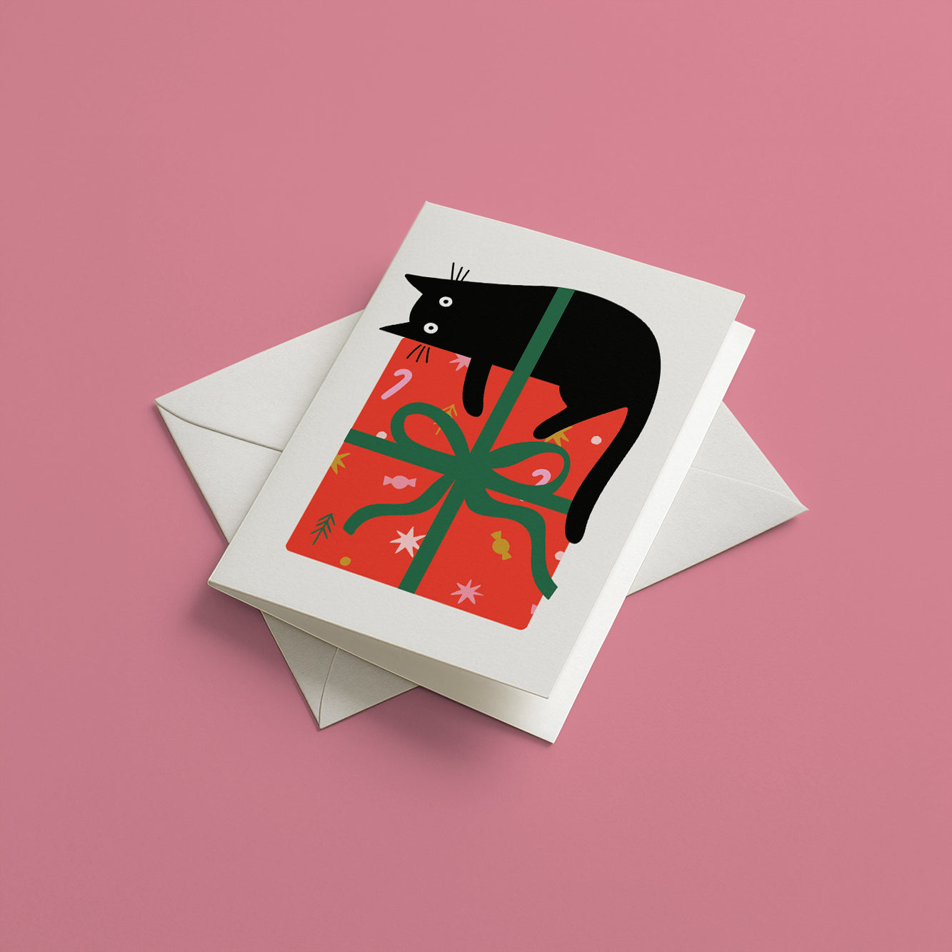 Cat on gift - Christmas card