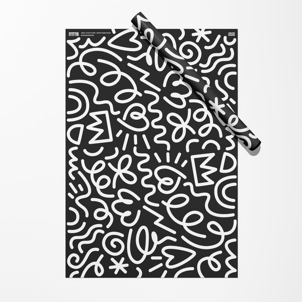 Party Doodle Gift Wrap Sheet | Wrapping Paper | Black