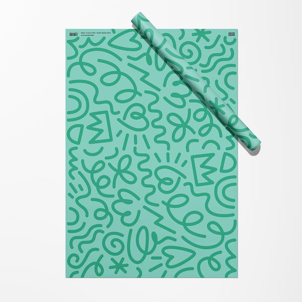 Party Doodle Gift Wrap Sheet | Wrapping Paper | Green