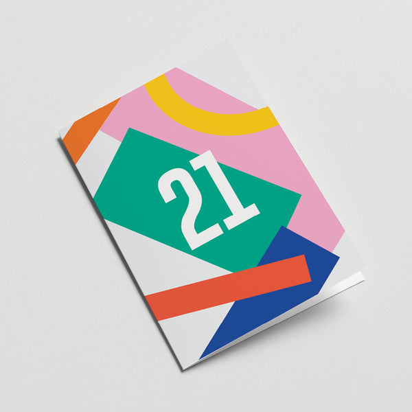 21st milestone age card with red yellow blue pink grey figures and number 21  Edit alt text