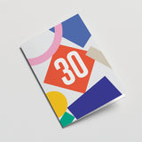 30th milestone age card with red yellow blue pink grey figures and number 30  Edit alt text
