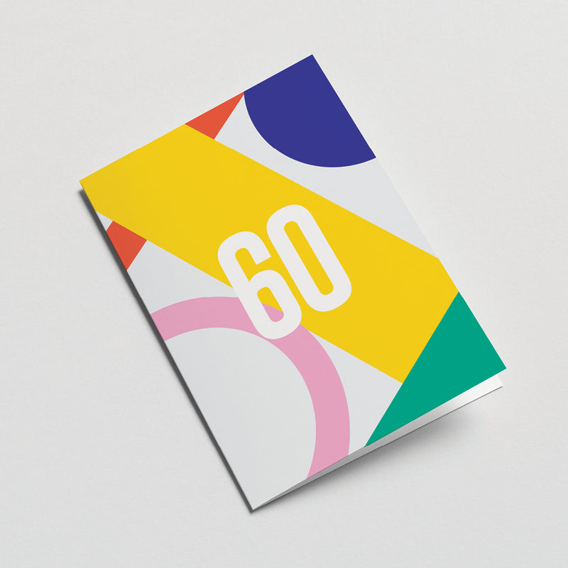 60th milestone age card with red yellow blue pink green figures and number 60  Edit alt text