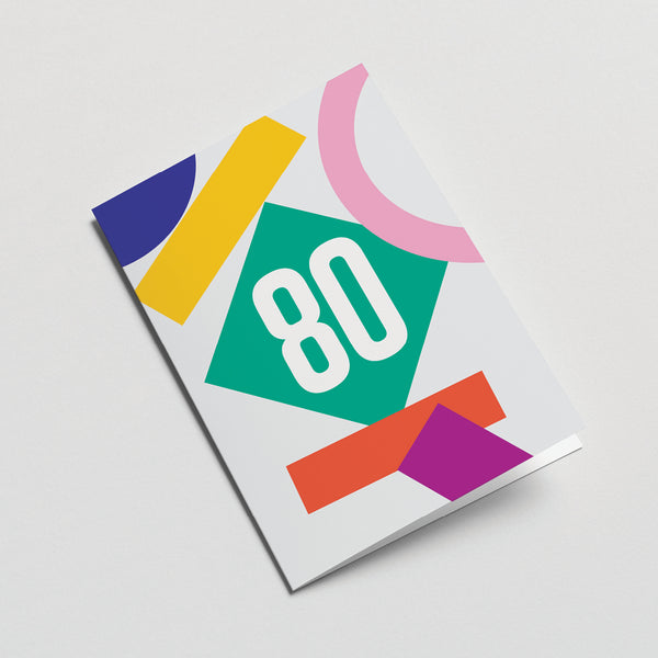 80th milestone age card with red yellow blue pink green purple figures and number 80  Edit alt text