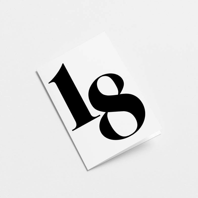 white 18th milestone age card with black number 18  Edit alt text