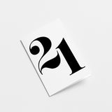 white 21st milestone age card with black number 21  Edit alt text
