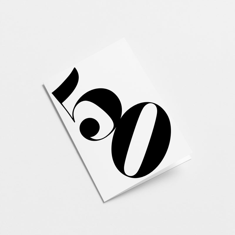 white 50th milestone age card with black number 50  Edit alt text
