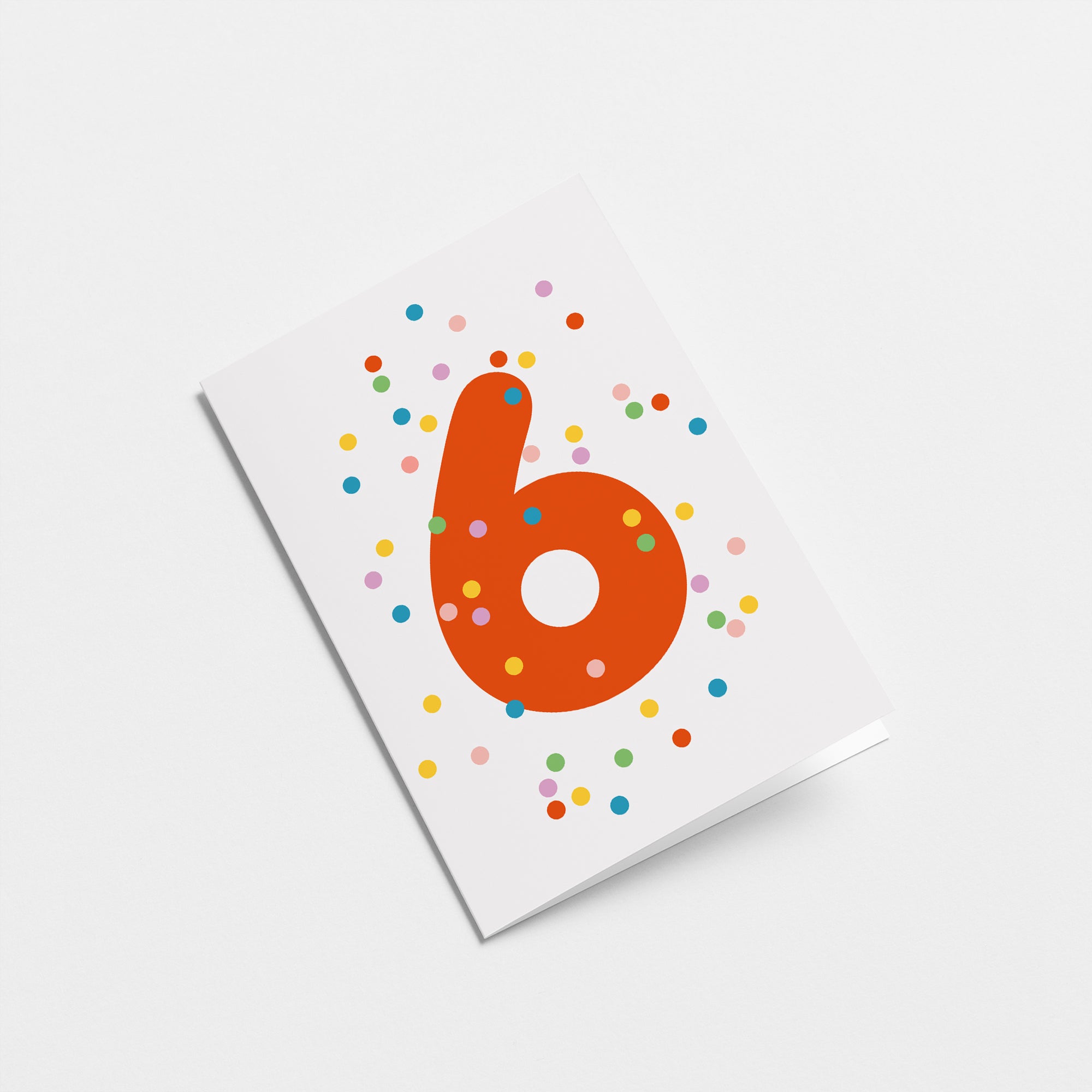 6th birthday age card with colorful confetti and red number 6