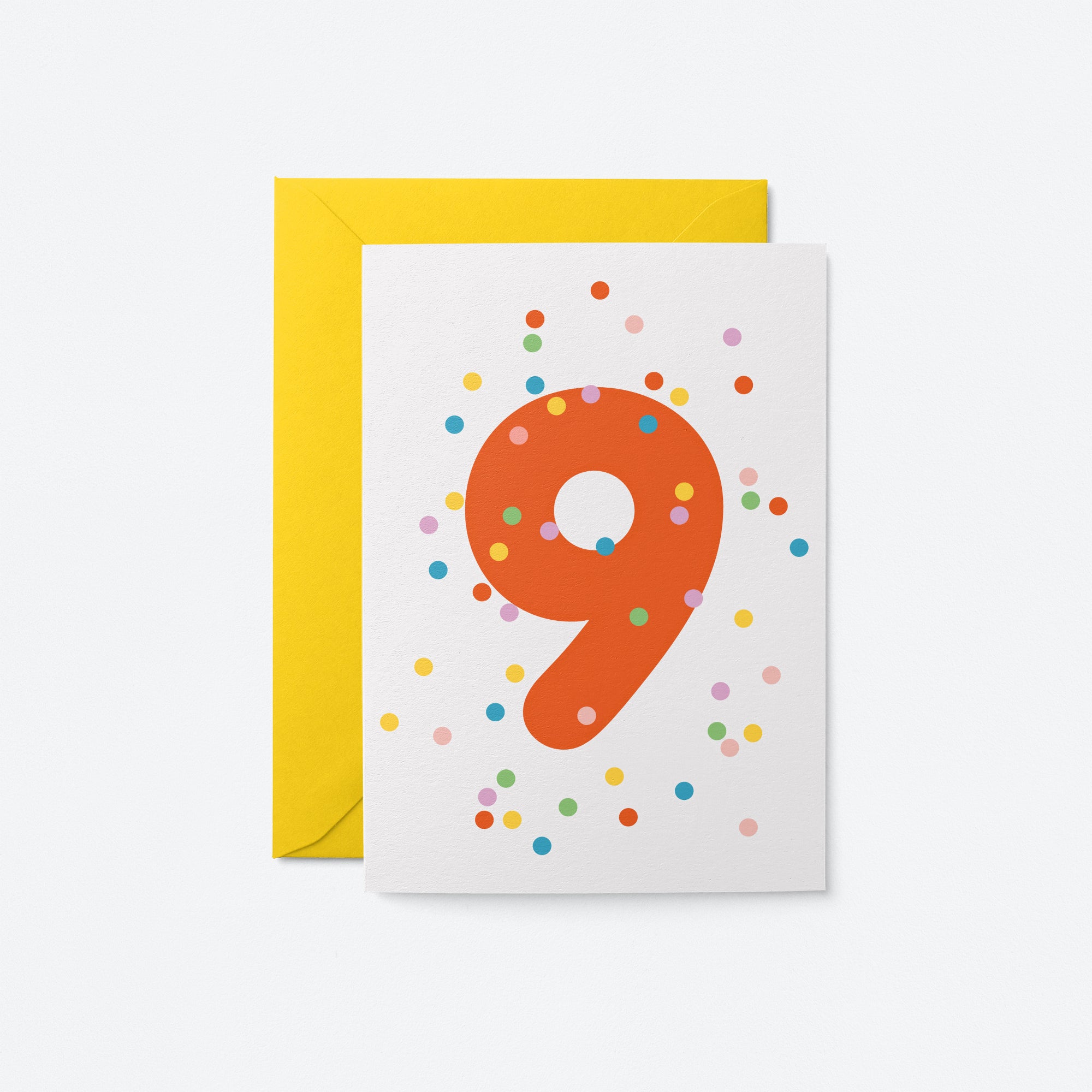 9th birthday age card with colorful confetti and red number 9