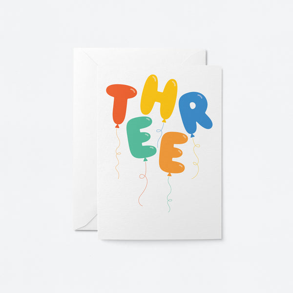 Three - 3rd Birthday - Greeting card