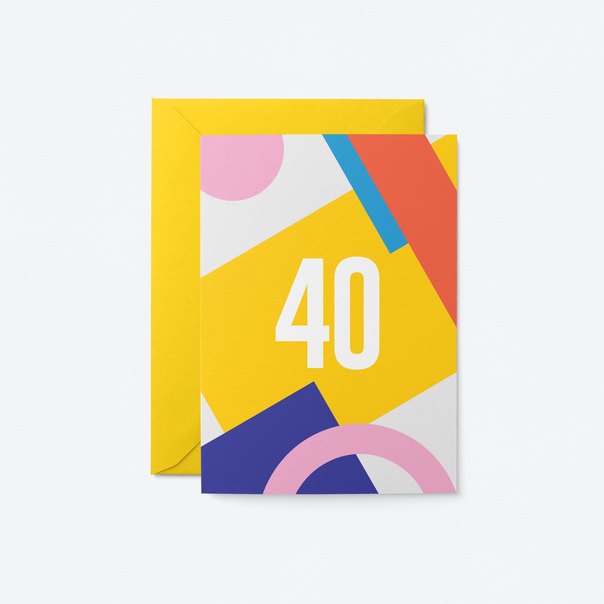 40th milestone age card with red yellow blue pink figures and number 40