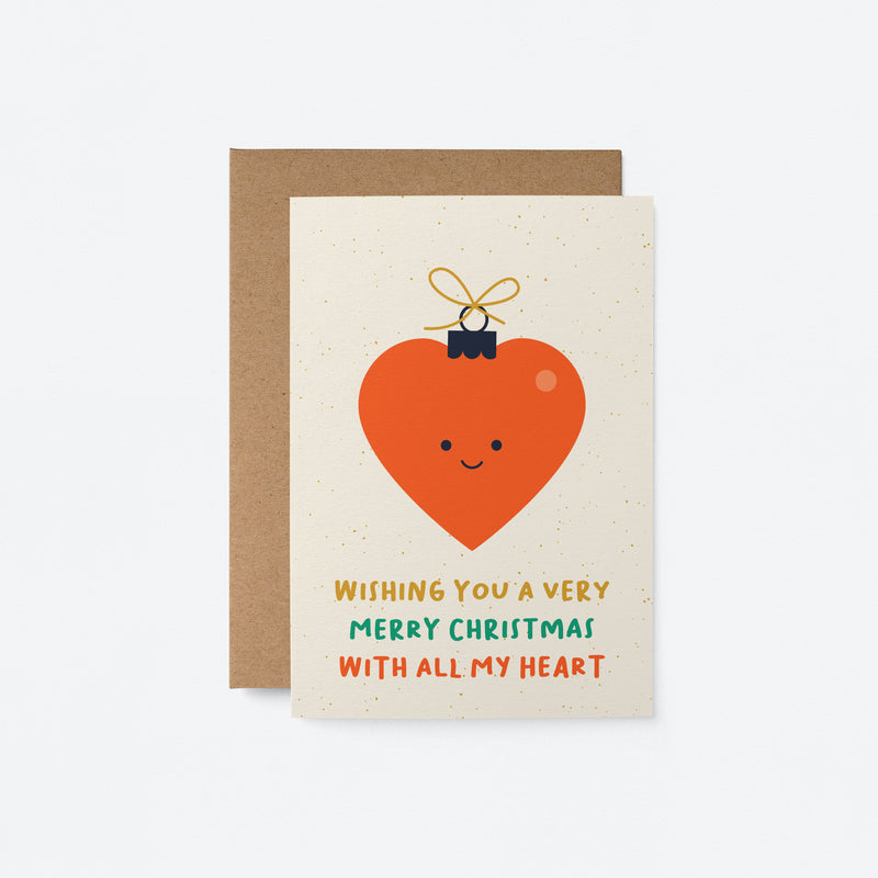Wishing you a very Merry Christmas with all my heart - Seasonal Greeting Card - Holiday Card