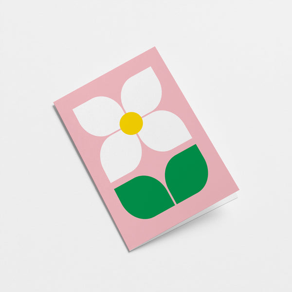 everyday greeting card with a white daisy and green leafs  Edit alt text