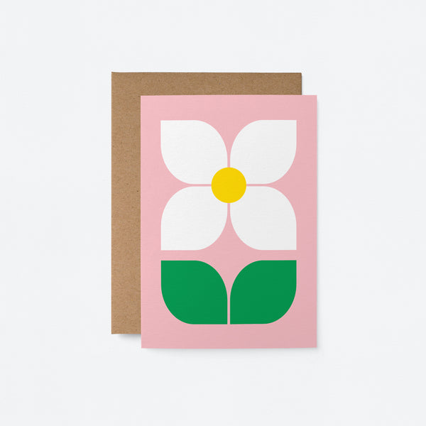 everyday greeting card with a white daisy and green leafs