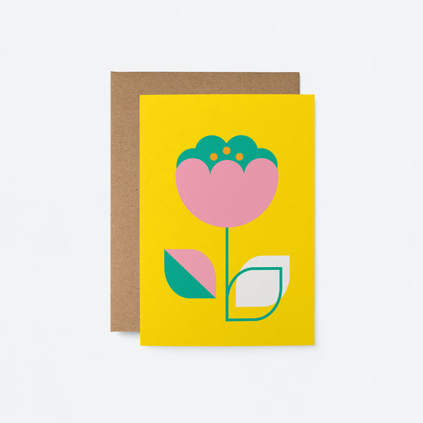 everyday greeting card with pink and green flower with pink, white and green leafs