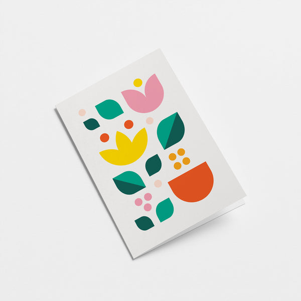everyday greeting card with colorful flower figures