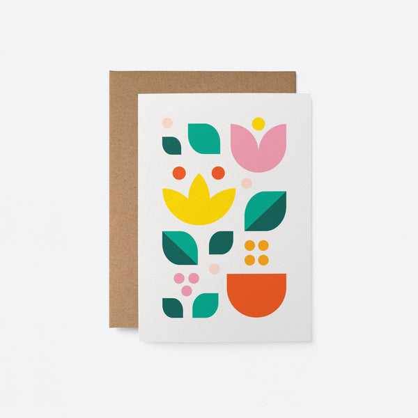 everyday greeting card with colorful flower figures
