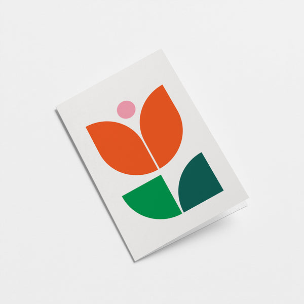 everyday greeting card with red flower and green, dark green leafs  Edit alt text