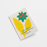 Love card with yellow leafs, green and red flower and a text that says this card is to make you feel special  Edit alt text
