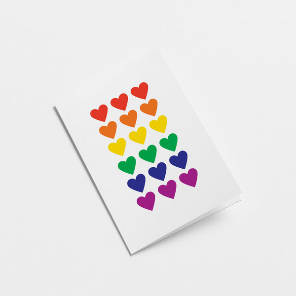 love card with eighteen heart figures with rainbow colors  Edit alt text