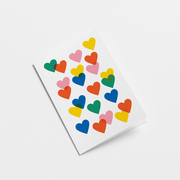 love card with colorful heart shapes  Edit alt text
