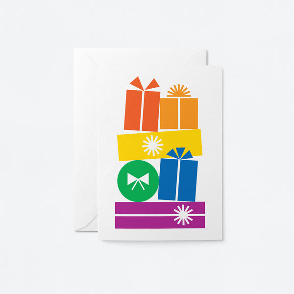 birthday card with six colorful birthday presents pride greeting card