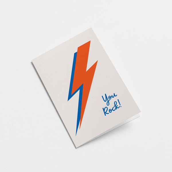 friendship card with red lightning shape with a text that say you rock  Edit alt text