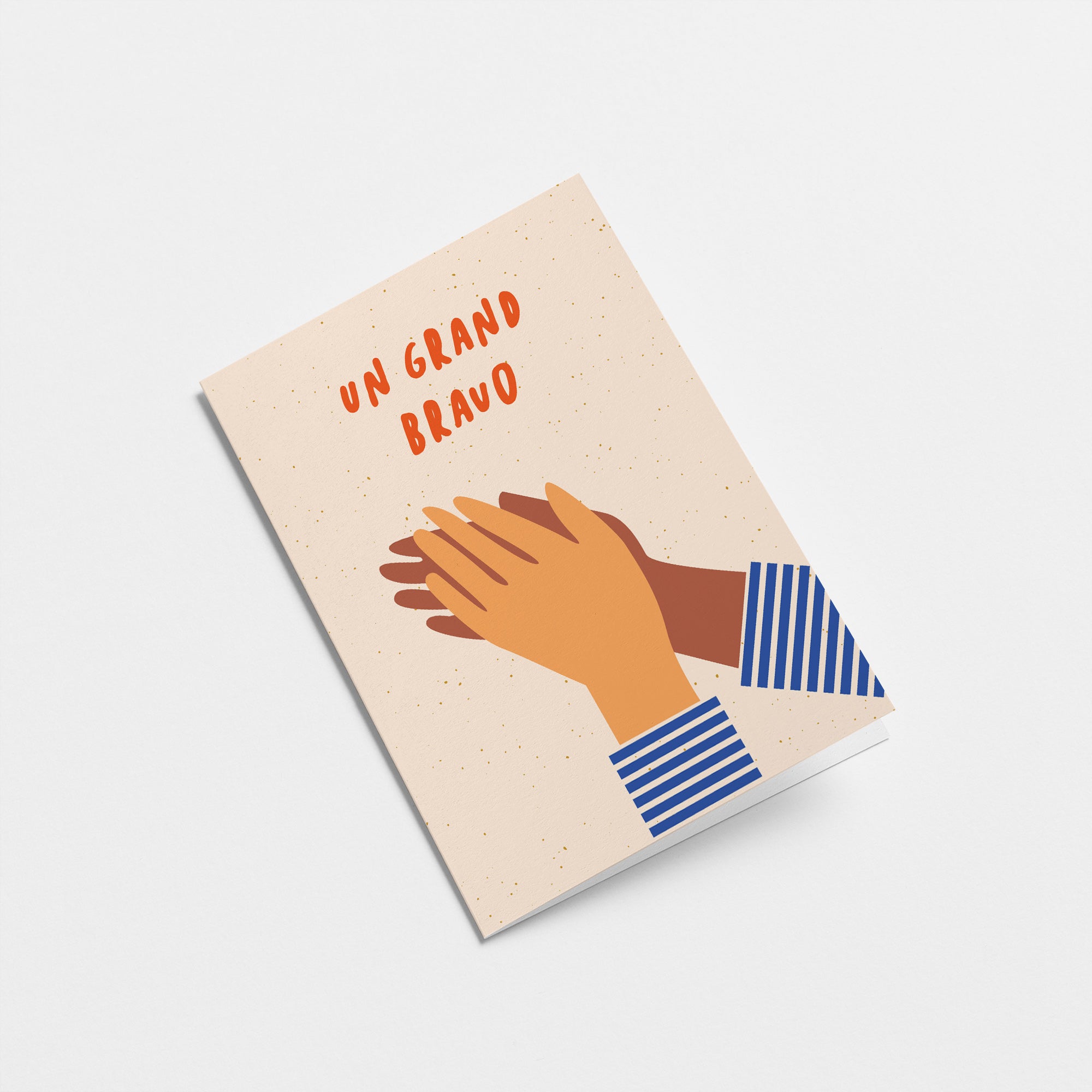 french congratulations card with a yellow and a brown hand clapping with a text that says Un grand bravo  Edit alt text