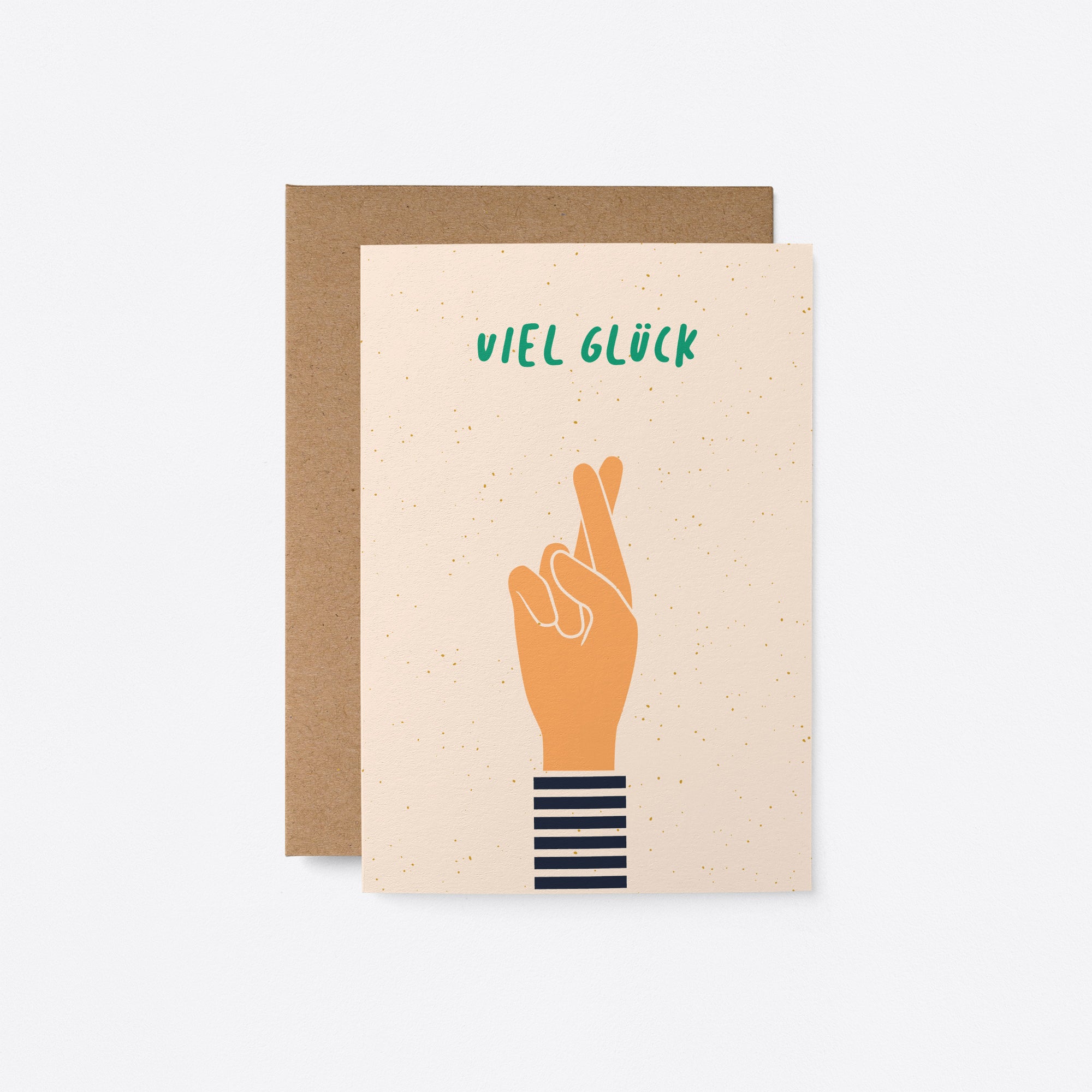 German Good luck card with fingers crossed hand gesture and a text that says Viel Glück