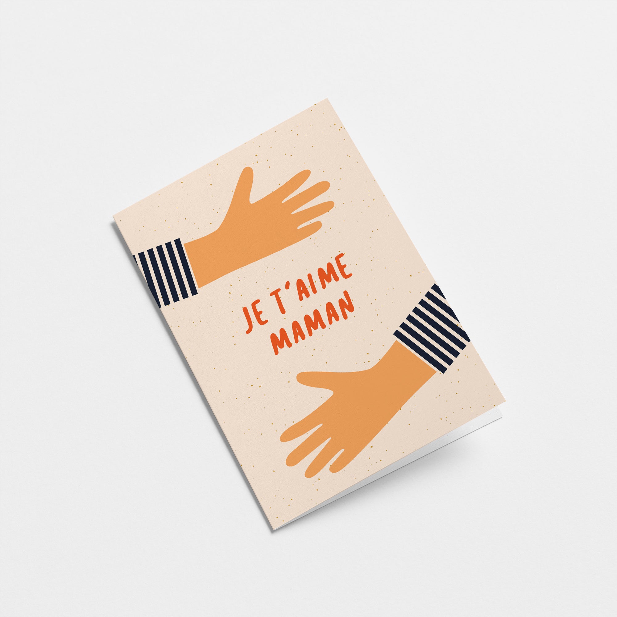 french birthday mothers day card with two hands making hug gesture and a text that says Je t’aime maman  Edit alt text