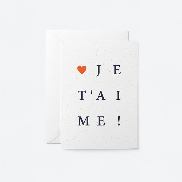 french love card with a heart shape and a text that says Je t’aime