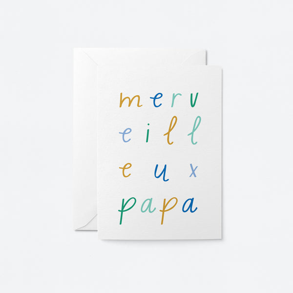 french father’s day card with a colorful text of Merveilleux papa