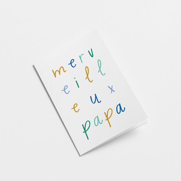 french father’s day card with a colorful text of Merveilleux papa  Edit alt text
