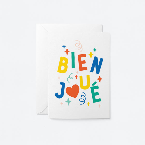 french greeting card with turned down letters of Bien joué
