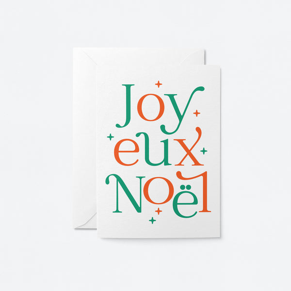 french christmas card with colorful letters that say Joyeux Noël