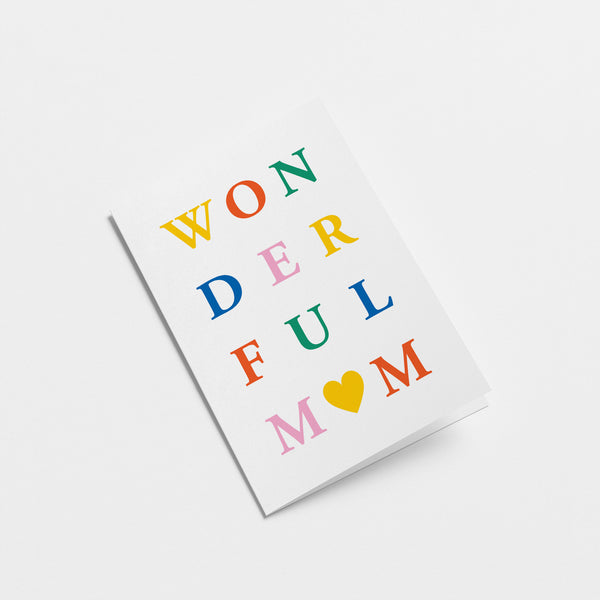 mother’s day card with a colorful text of wonderful mom  Edit alt text