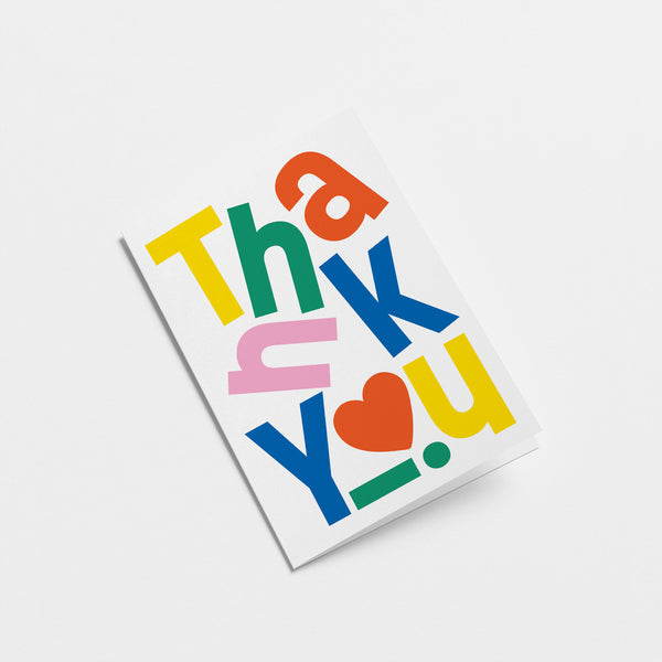 thank you card with turned down letters of thank you  Edit alt text