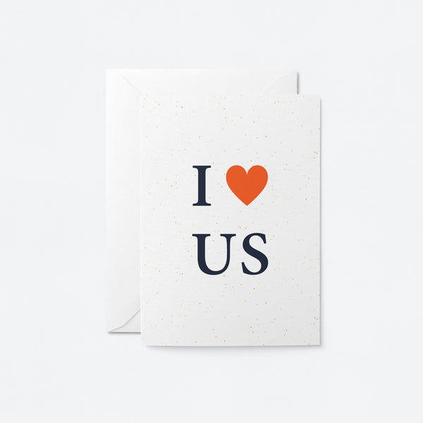 love card with a heart shape and a text that says i love us